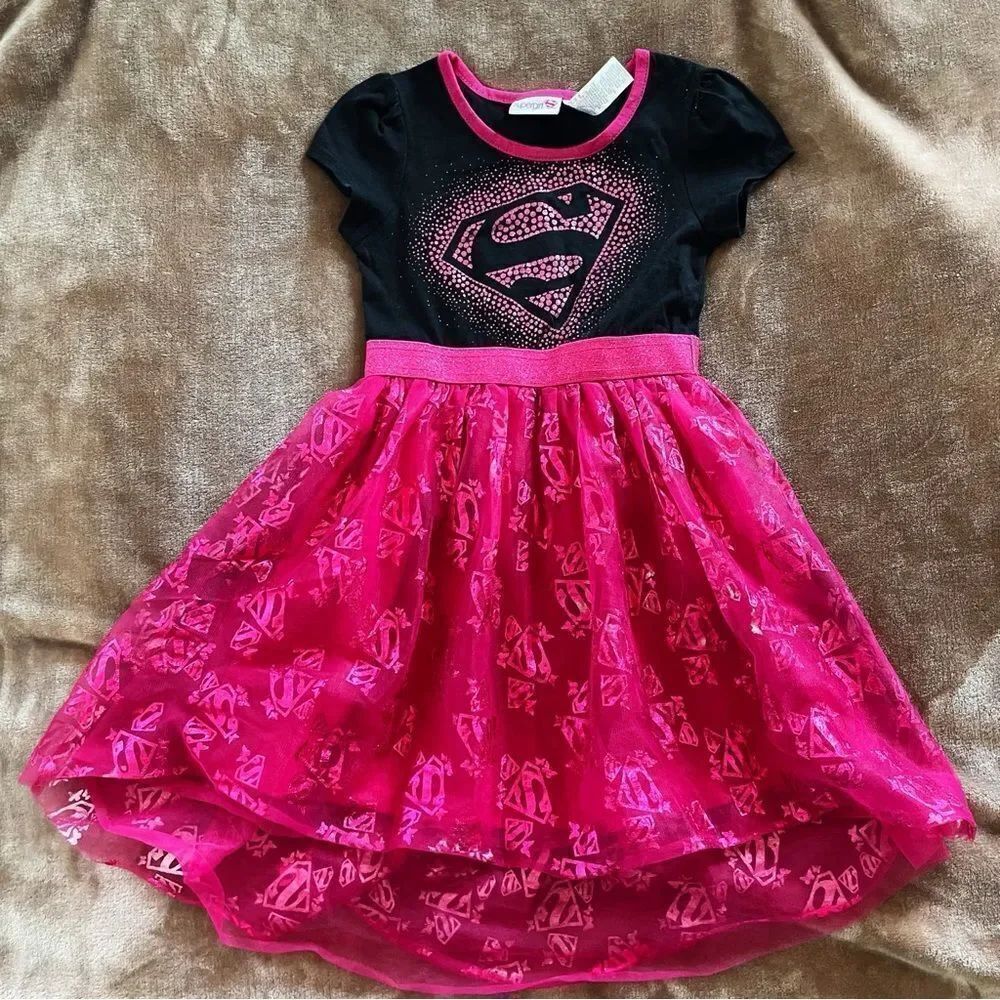 Supergirl Pink and Black Dress Size 6/6x